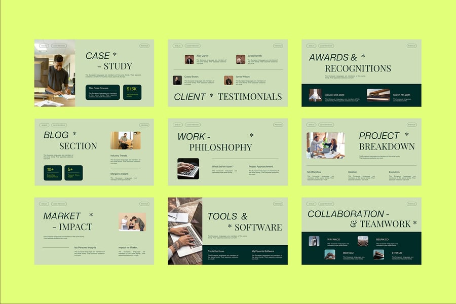 绿色现代数字创造者投资组合PPT模板 (PPTX,PPT)