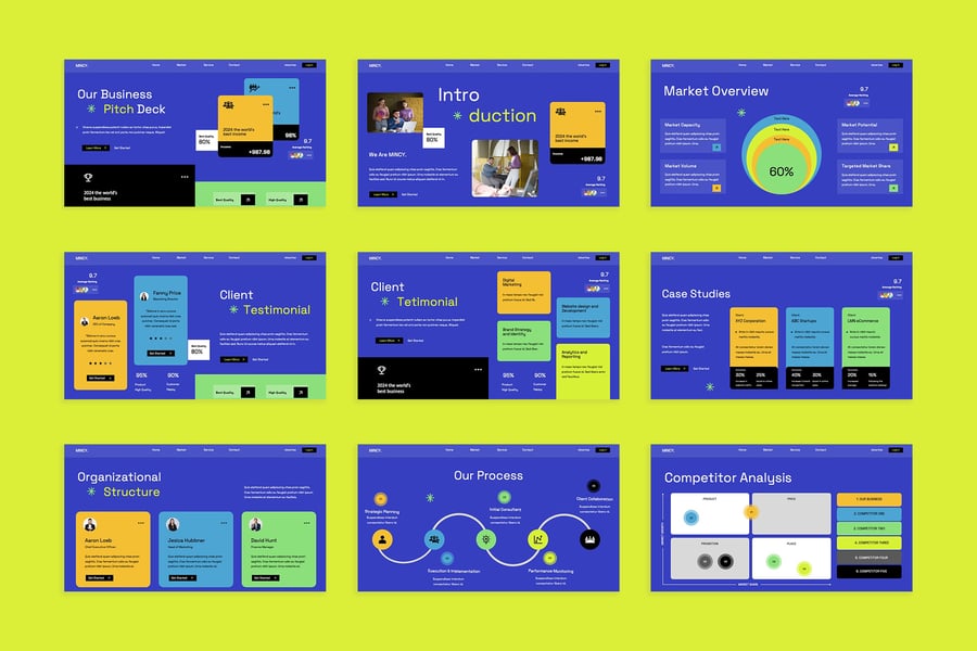 蓝金色彩色商业代理商俯仰甲板PPT模板 (PPT,PPTX)