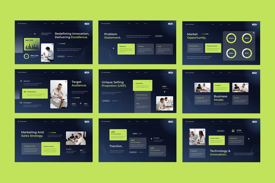 蓝色渐变UI UX UX现代公司资料PPT模板 (PPT,PPTX)