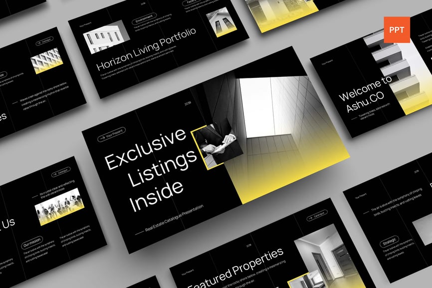 黑色黄色梯度极简主义目录PPT模板 (PPT,PPTX)