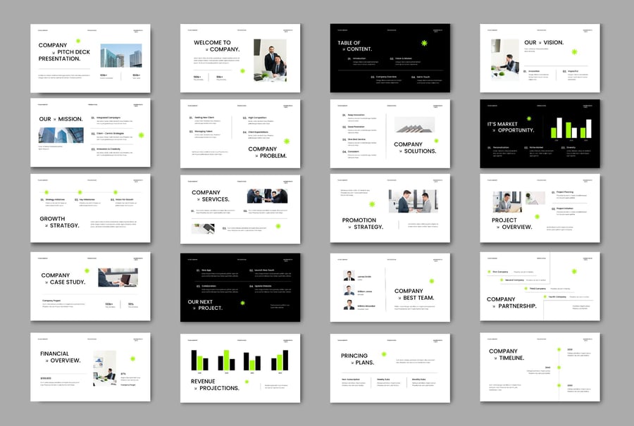 白色绿色现代公司资料演示PPT模板 (PPT,PPTX)