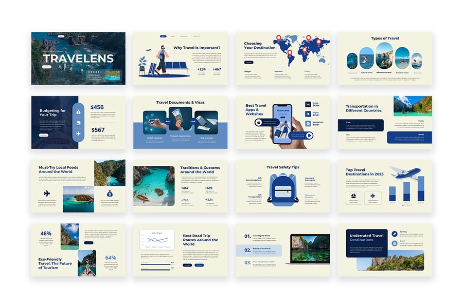 蓝色奶油旅行PPT模板 (PPT,PPTX)