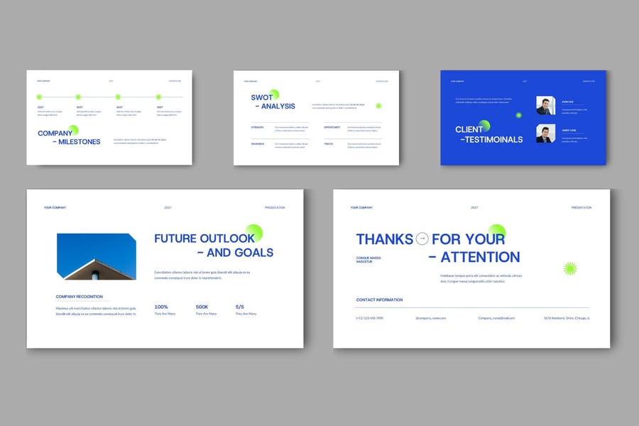 蓝白色公司简约演示PPT模板 (PPT,PPTX)