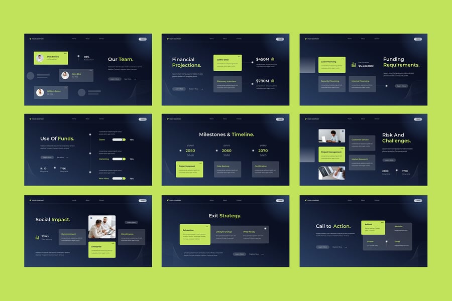蓝色渐变UI UX UX现代公司资料PPT模板 (PPT,PPTX)