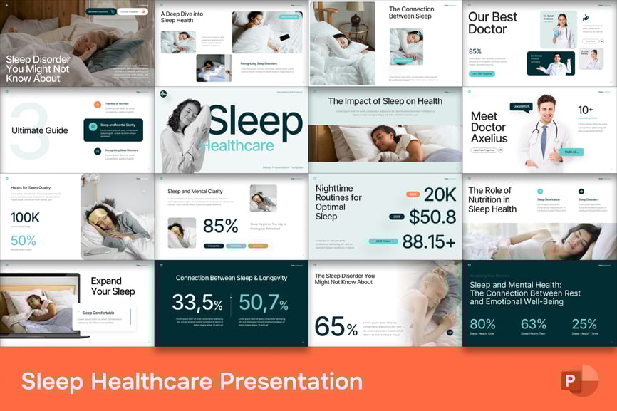 睡眠医疗保健PPT模板 (PPTX)