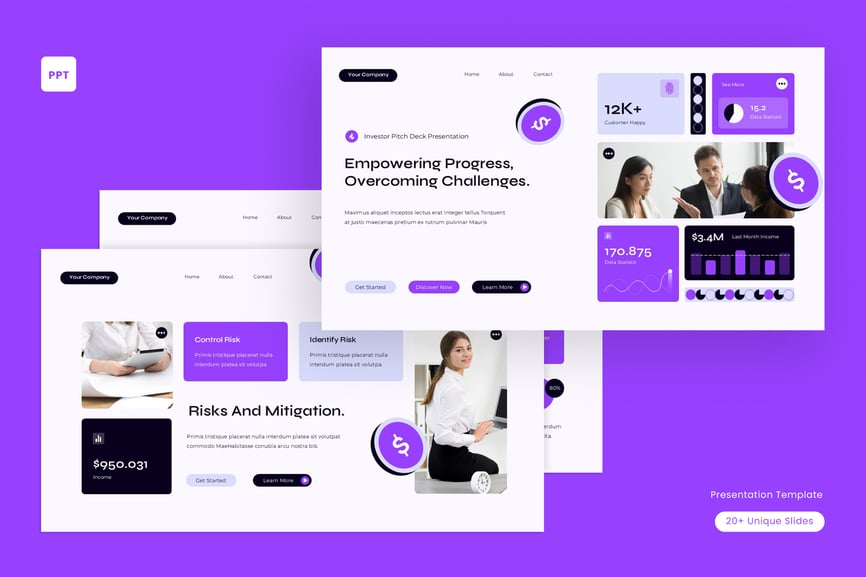 白色紫色UI UX投资者俯仰甲板PPT模板 (PPT,PPTX)