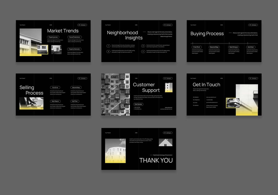 黑色黄色梯度极简主义目录PPT模板 (PPT,PPTX)