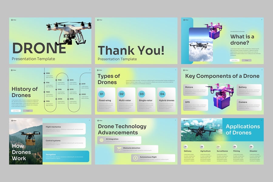 无人机飞机PPT模板 (PPTX)