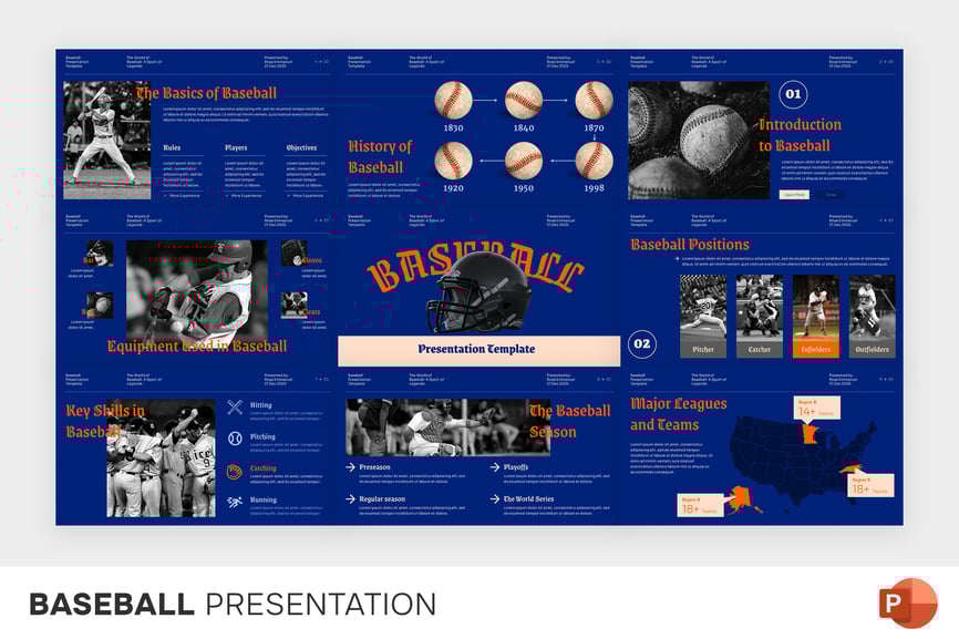 棒球运动比赛PPT模板 (PPTX)