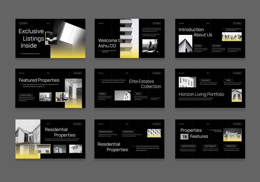 黑色黄色梯度极简主义目录PPT模板 (PPT,PPTX)