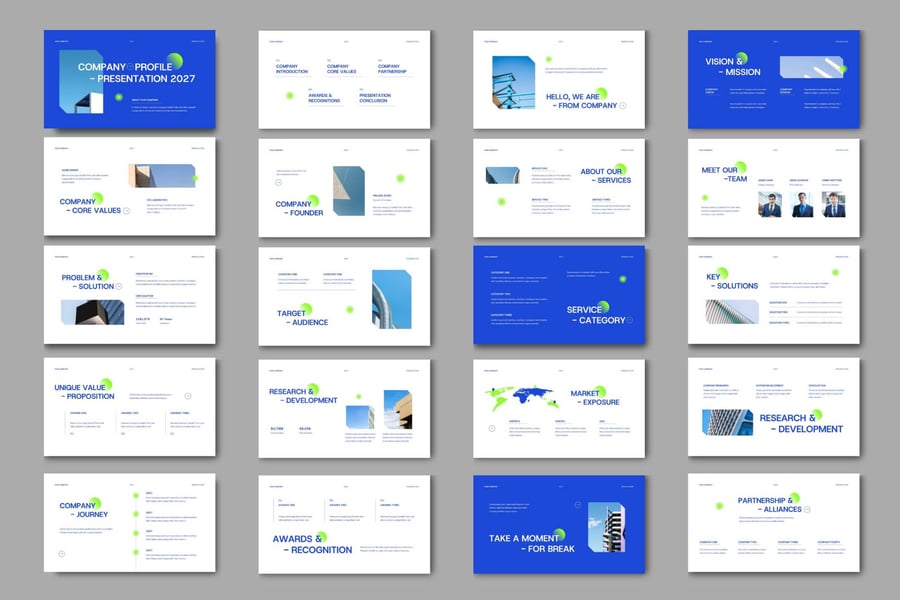 蓝白色公司简约演示PPT模板 (PPT,PPTX)