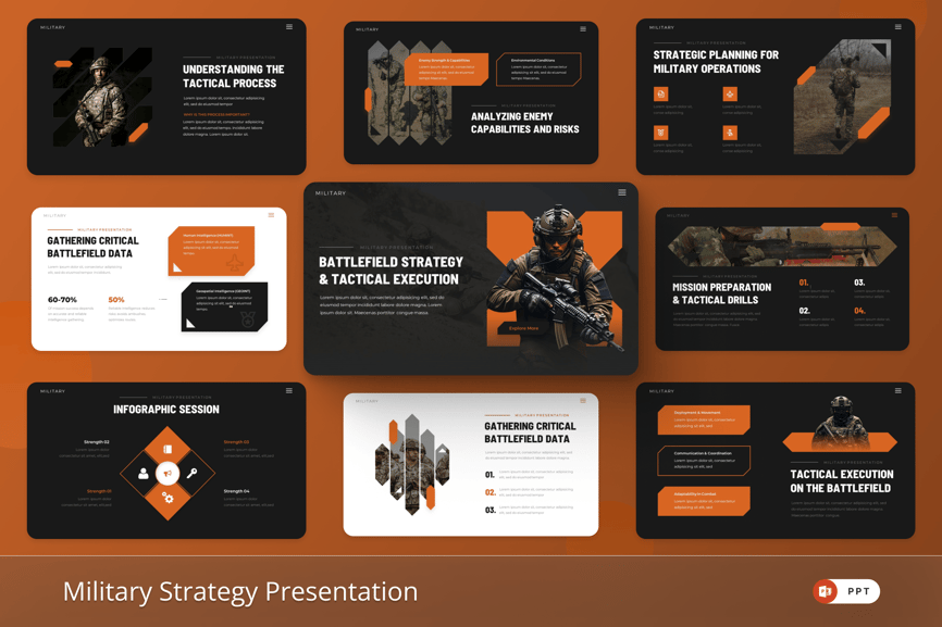 军事策略PPT模板 (PPTX)