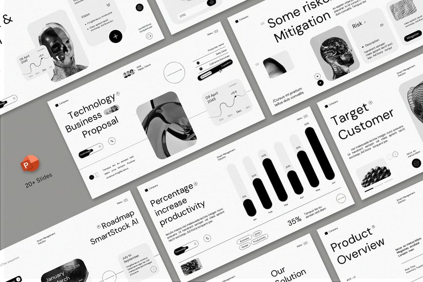 白色现代技术业务建议PPT模板 (PPT,PPTX)