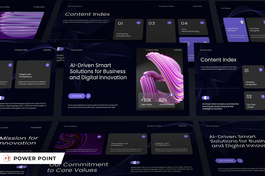 黑色紫色现代AI技术PPT模板 (PPT,PPTX)