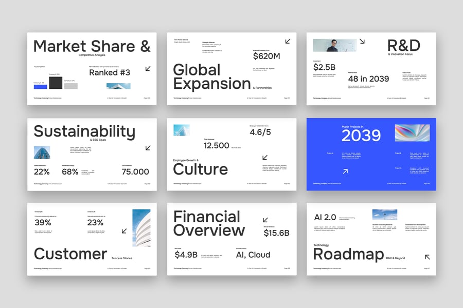 蓝色白色极简主义公司年度介绍PPT模板 (PPTX,PPT)