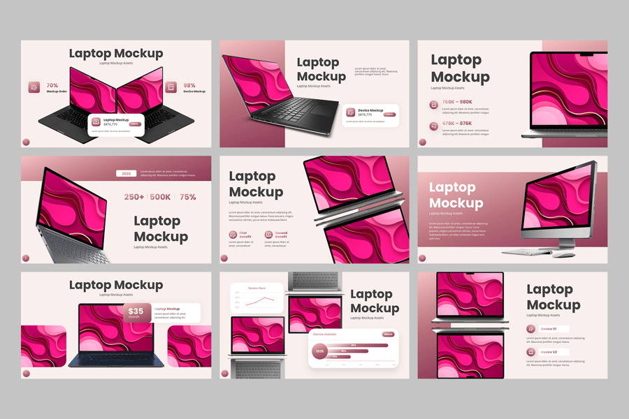 笔记本电脑模型样机PPT模板 (PPTX)