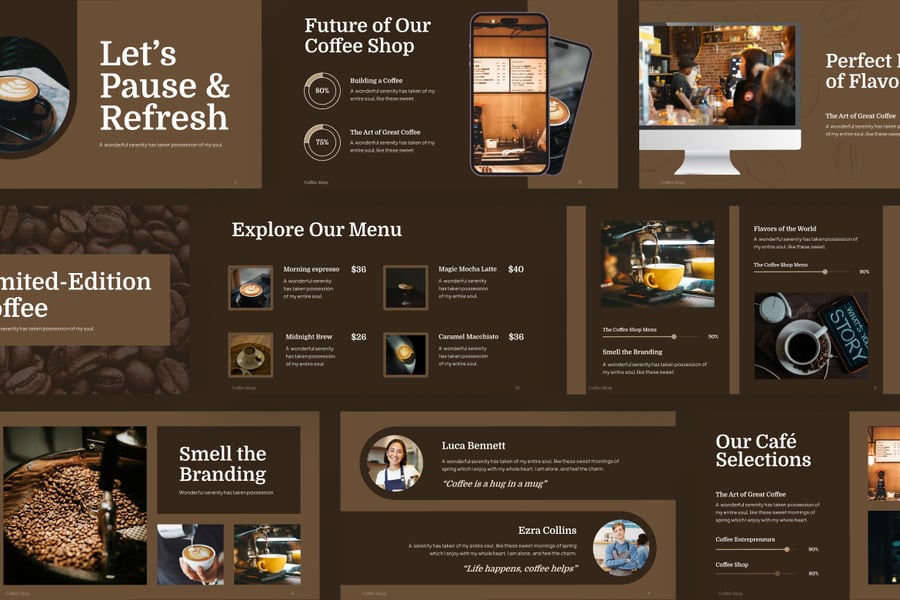 咖啡馆PPT模板 (PPTX)