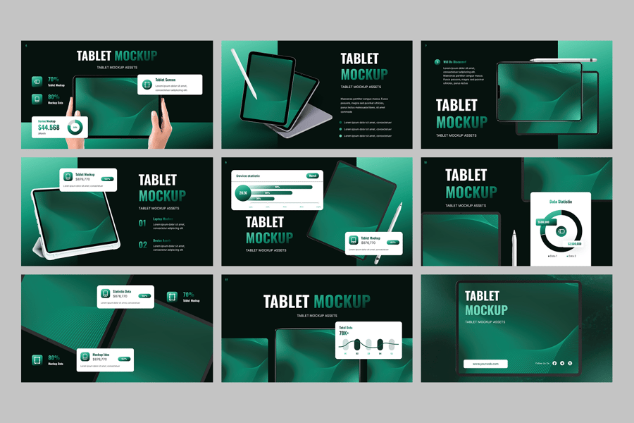 平板电脑模型PPT模板 (PPTX)