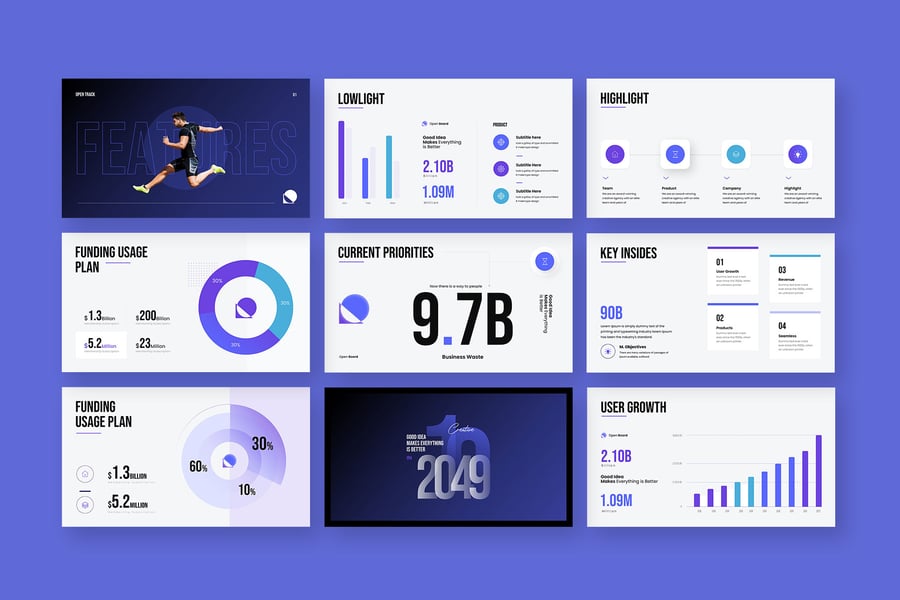 极简主义数据展示PPT模板 (PPTX)