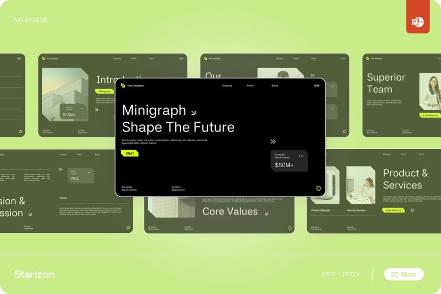深绿色极简主义公司PPT模板 (PPT,PPTX)