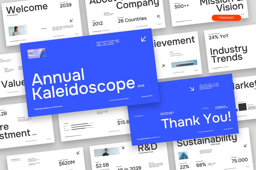 蓝色白色极简主义公司年度介绍PPT模板 (PPTX,PPT)