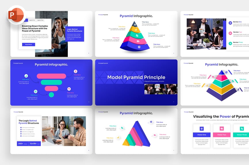 金字塔结构表现PPT模板 (PPTX)