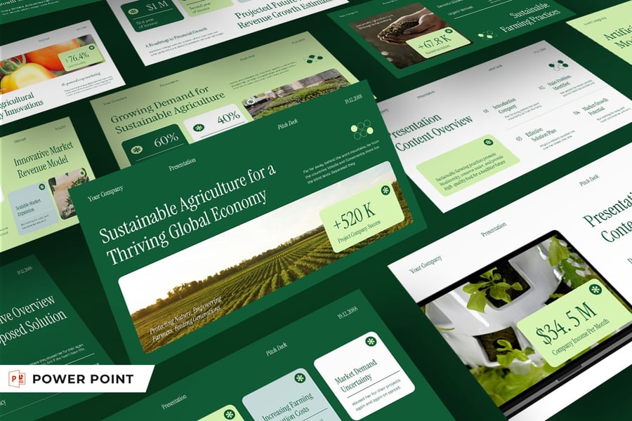 绿白色现代农业PPT模板 (PPT,PPTX)