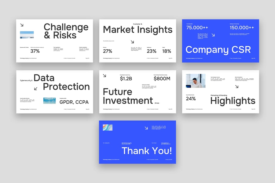 蓝色白色极简主义公司年度介绍PPT模板 (PPTX,PPT)