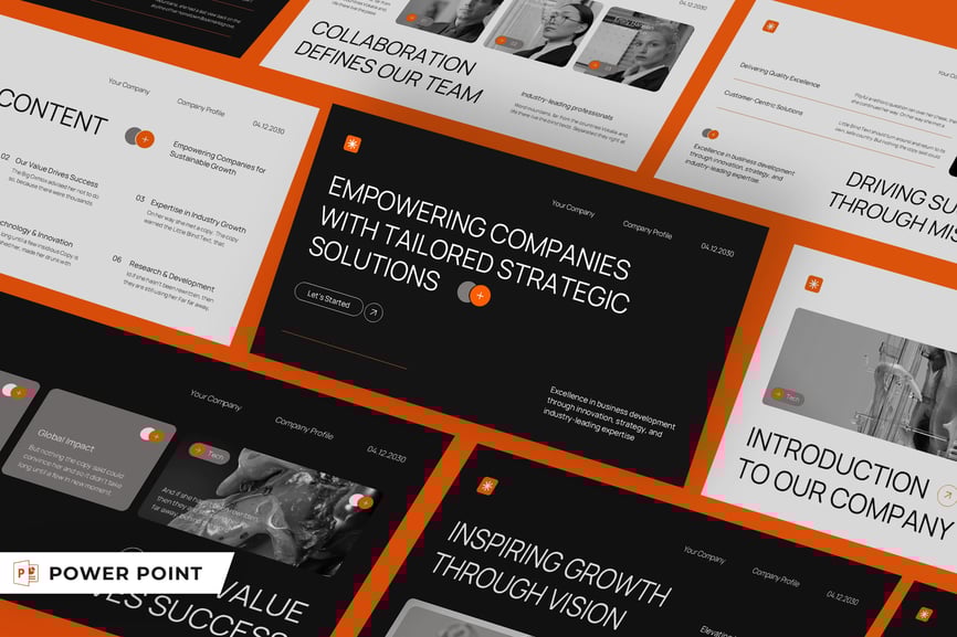 黑色橙色现代公司资料PPT模板 (PPT,PPTX)