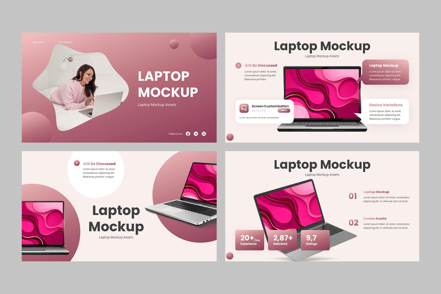 笔记本电脑模型样机PPT模板 (PPTX)