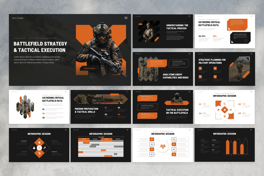 军事策略PPT模板 (PPTX)