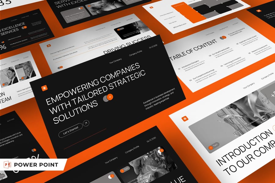 黑色橙色现代公司资料PPT模板 (PPT,PPTX)