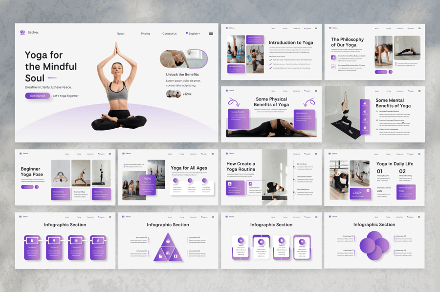 瑜伽冥想PPT模板 (PPTX)