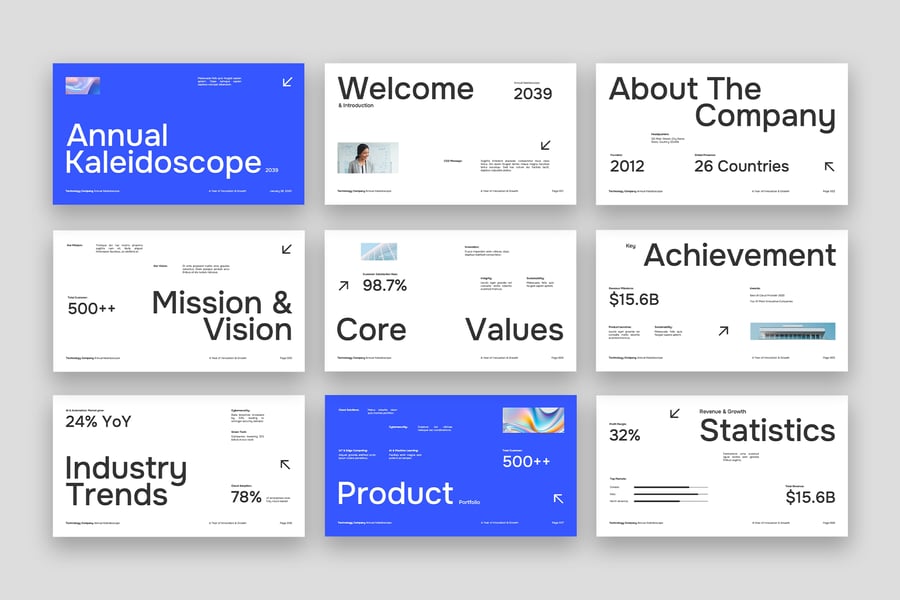 蓝色白色极简主义公司年度介绍PPT模板 (PPTX,PPT)