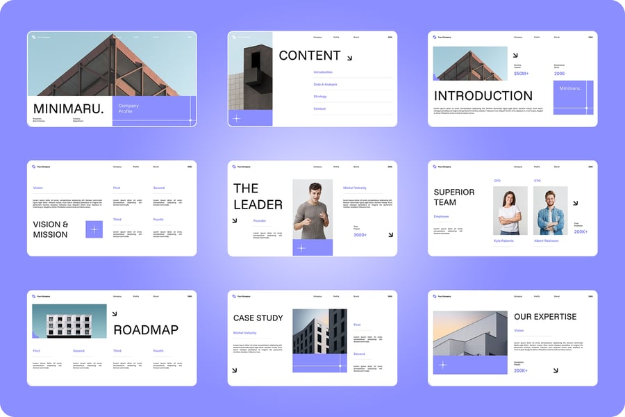 白色紫色极简公司PPT模板 (PPT,PPTX)