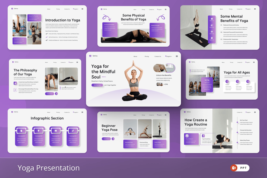 瑜伽冥想PPT模板 (PPTX)