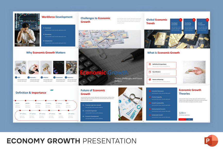 经济增长PPT模板 (PPTX)