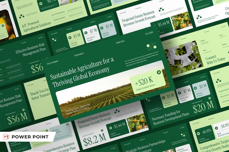 绿白色现代农业PPT模板 (PPT,PPTX)