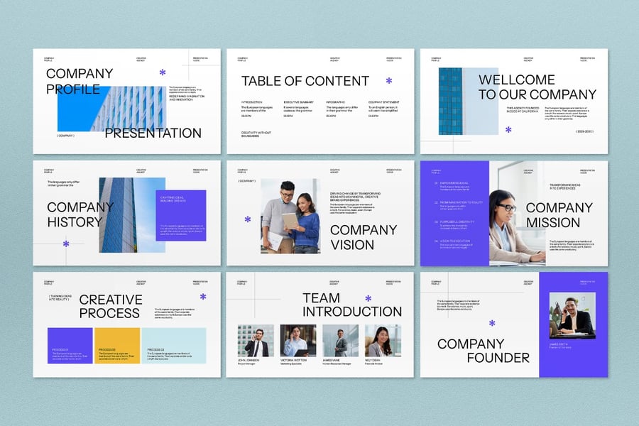 白色紫色公司资料PPT模板 (PPT,PPTX)