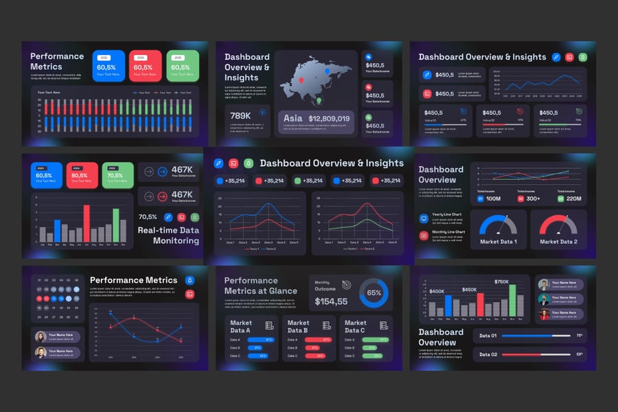 数据仪表板PPT模板 (PPTX)