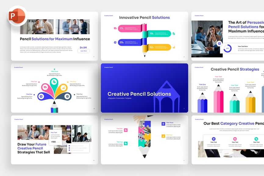 创意铅笔解决方案演示PPT模板 (PPTX)