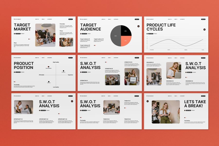 白色橙色销售策略计划PPT模板 (PPT,PPTX)