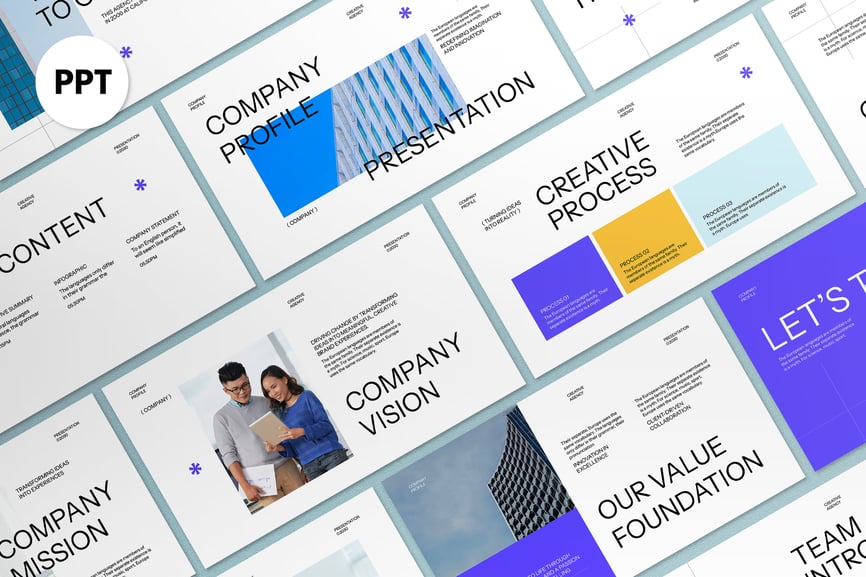 白色紫色公司资料PPT模板 (PPT,PPTX)