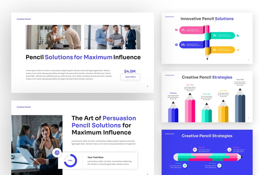创意铅笔解决方案演示PPT模板 (PPTX)