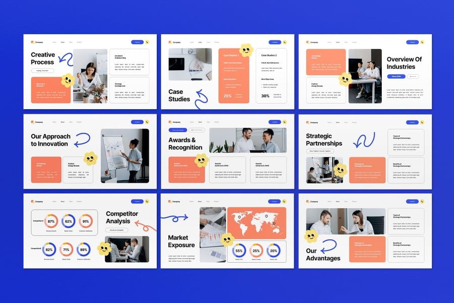 白色蓝色公司资料PPT模板 (PPT,PPTX)