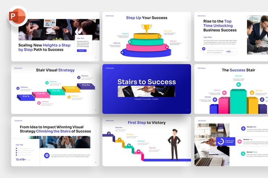 通往成功的阶梯介绍PPT模板 (PPTX)