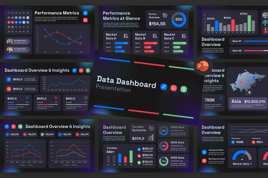 数据仪表板PPT模板 (PPTX)