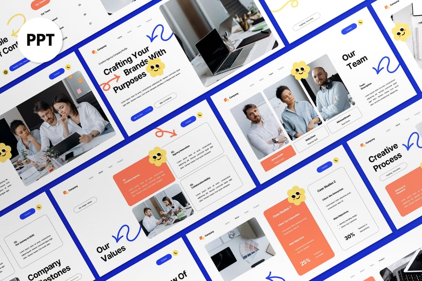 白色蓝色公司资料PPT模板 (PPT,PPTX)