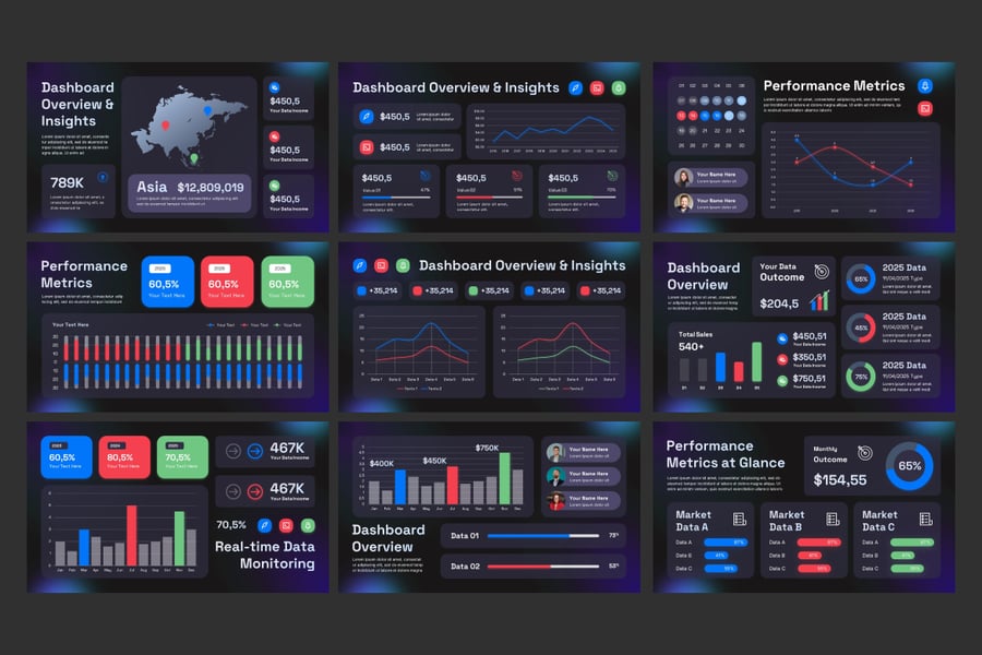 数据仪表板PPT模板 (PPTX)