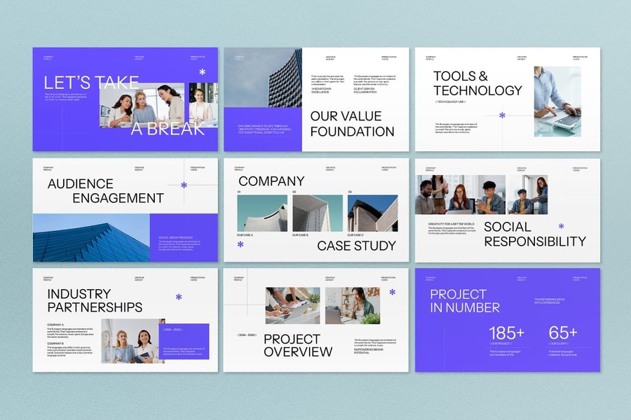 白色紫色公司资料PPT模板 (PPT,PPTX)